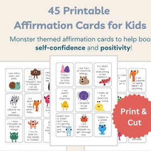 45 Affirmationskarten zum Ausdrucken für Kinder | Für Positivität und Selbstvertrauen | Affirmation Flash Cards für Kinder | Soziales emotionales Lernen