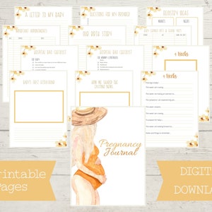 Printable Pregnancy Journal, Week by week Pregnancy Journal, Pregnancy Planner Memory Book, Digital Download, Three Sizes, Blonde Baby Belly