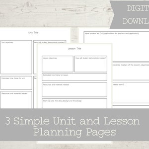 Printable Unit Planner, Printable Lesson Planner, Simple Printable Homeschool Planner Pages, 8.5 x 11, Unit Planner for Homeschool
