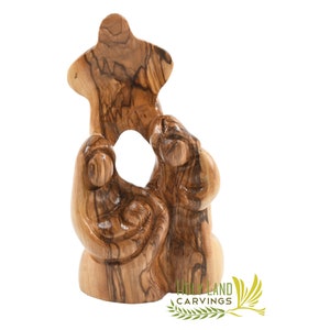 Heilige Familienstatue aus Holz - Olivenholz Heilige Familie Figur mit Stern von Bethlehem aus dem Heiligen Land - Geschenk für neues Zuhause oder Neues Baby