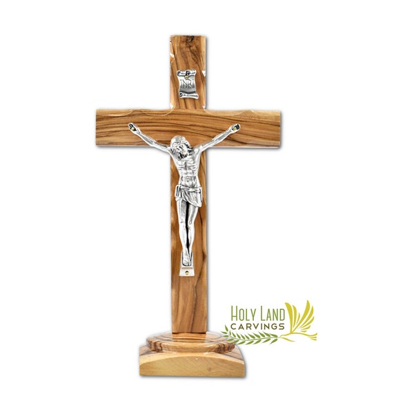 Standing Crucifix | Olive Wood Cross | Crucifix on Stand | Wooden Crucifix | Holy Land Cross | Unique Religious Gift or Home Décor