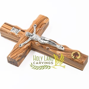 12 Cm Holy Land Crucifix Cross for Wall Décor Made of Olive Wood with a Glass of Incense,Simple Wall Hanging cross for Kids Room+Certificate