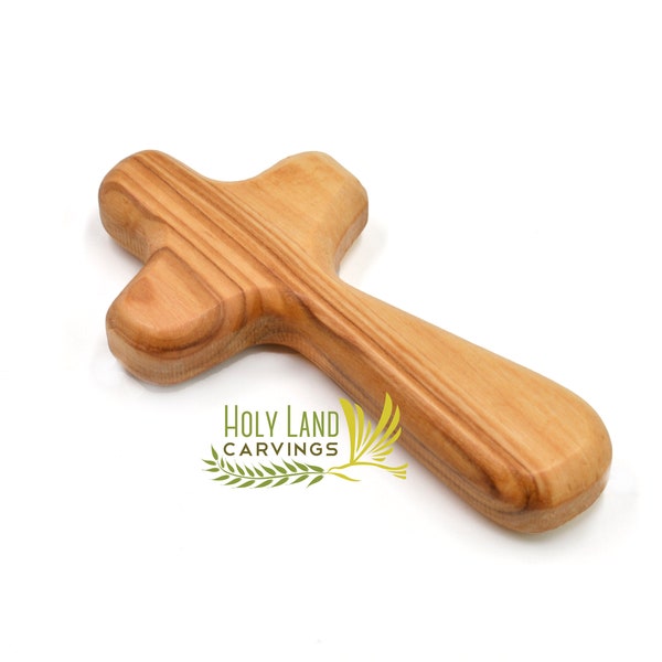 Comfort Cross Made of Olive Wood in the Holy Land 3.75 Inches long - Palm Cross Makes a perfect gift for Kids or adults