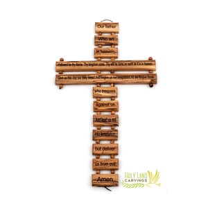 Our Father Prayer 23 Cm Olive Wood Wall Cross Wall Hanging Religious Décor with The Lord's Prayer Made in The Holy Land