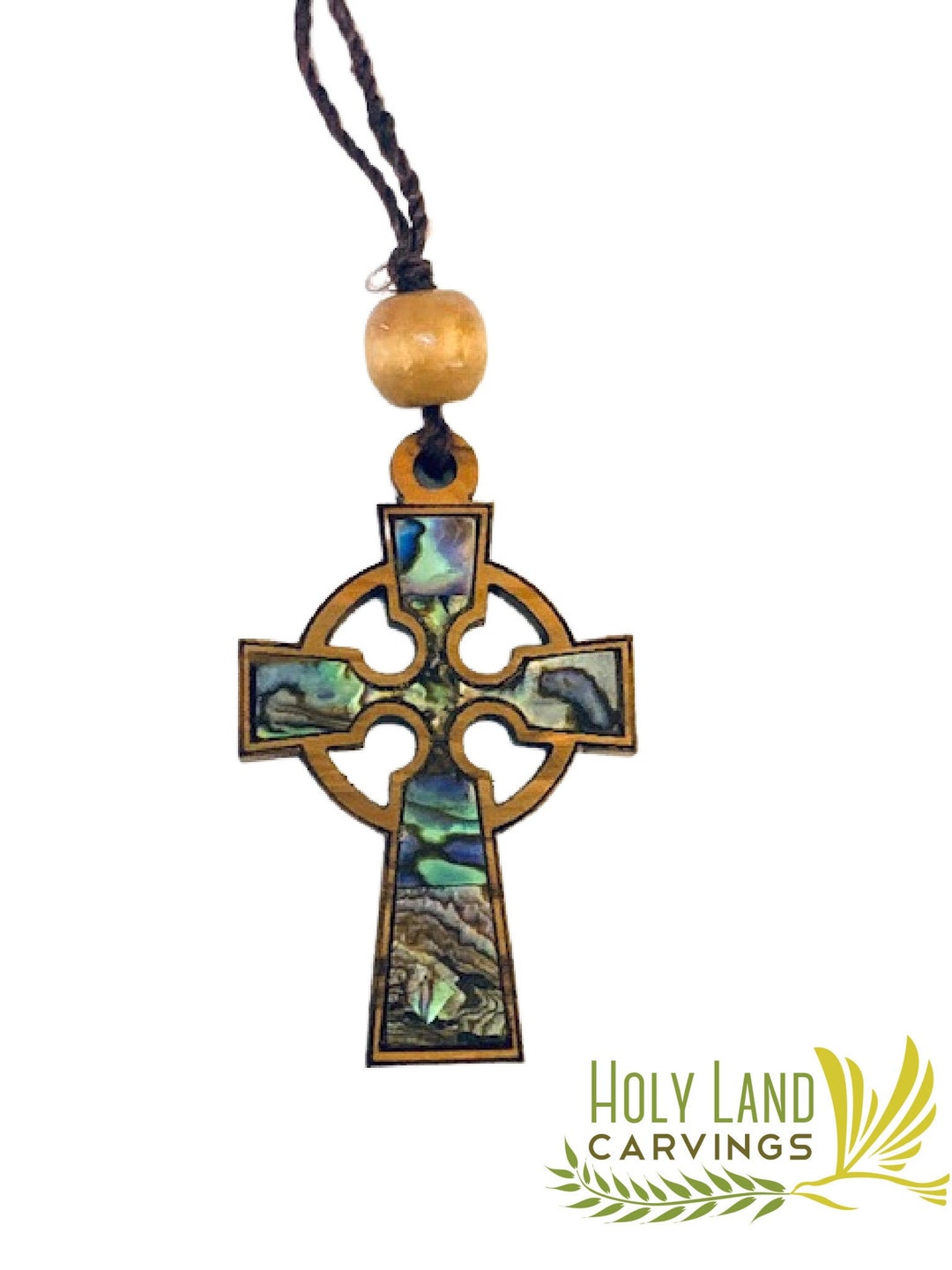 Olive Wood Cross Mother of Pearl Necklace / Wood Cross Mother of Pearl