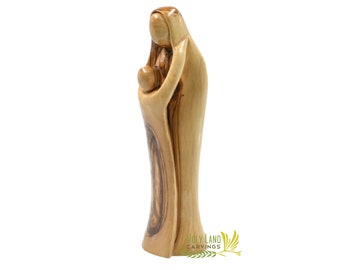 Statua della Vergine Maria e del Bambino Gesù intagliati a mano in legno d'ulivo - Terra Santa