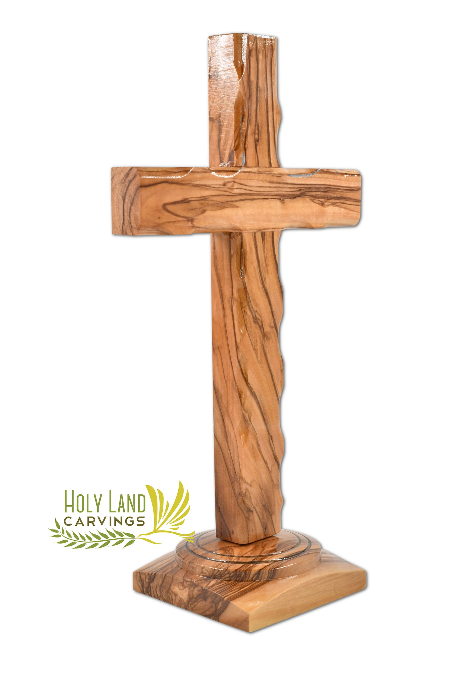 23 Cm Standing Cross Décor, Olive Wood Cross on Stand Made in the Holy Land, Simple Wooden