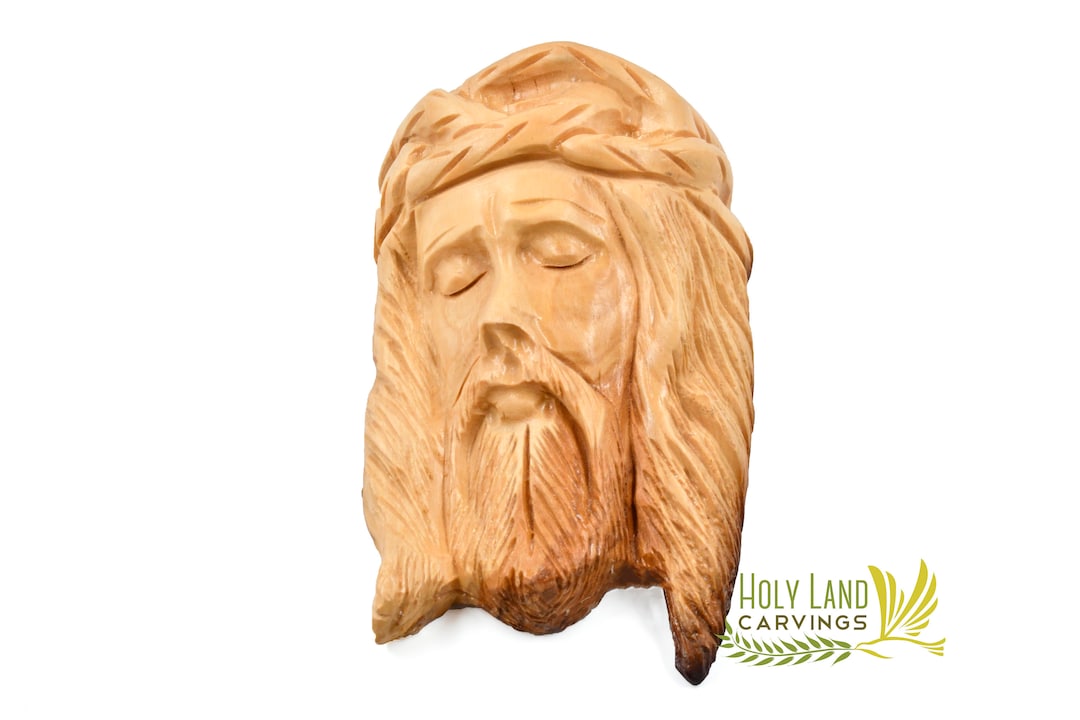 Jesus Face Wall Plaque Made of Olive Wood and Hand Crafted in Jerusalem