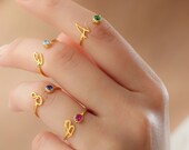 Rings, Rings for women, Initial Birthstone Ring, Gemstone Letter Ring, Letter Ring, Personalized Gifts, Gifts for mom, Christmas Gifts - BR