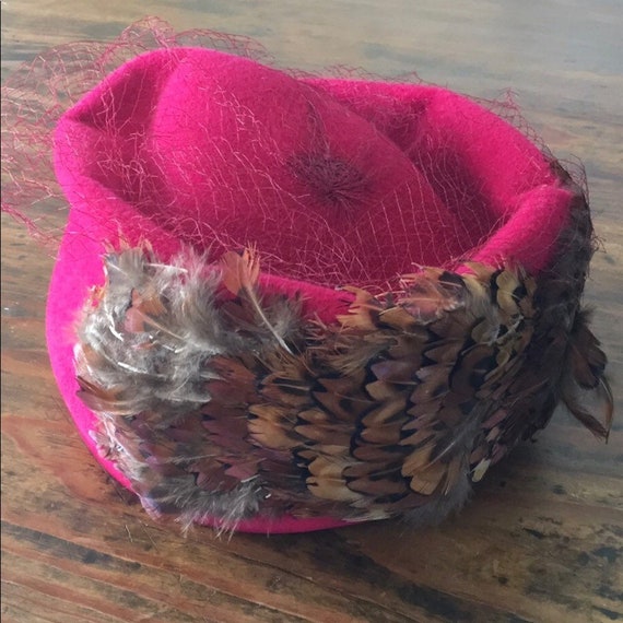 Vintage 1960s Gene Doris NY Pink Pill Box Hat