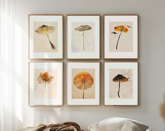 Conjunto de impresión de arte de pared de setas vintage, decoración de granja de cocina campestre, descargas digitales imprimibles, impresiones de setas, decoración del hogar