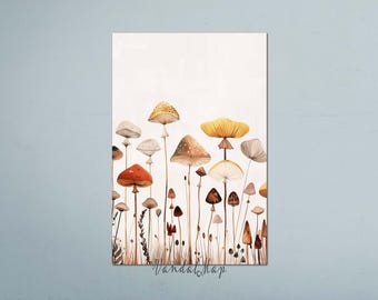 Impresión de hongos, arte de hongos de estilo bohemio vintage, arte de pared de hongos de estilo minimalista, decoración del hogar