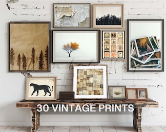 Lote de 30 impresiones eclécticas de arte vintage para imprimir, arte de pared de estilo vintage para decoración del hogar, obras de arte digitales, arte minimalista