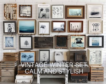 Lote de arte imprimible vintage de invierno: 40 impresiones digitales eclécticas para una decoración minimalista del hogar