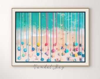 Impresión de playa costera, impresión de sombrillas de playa, arte de la pared de verano, impresión aérea de la playa, arte costero, arte de la pared de verano