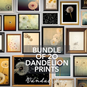 Bundle of 20 Digital Dandelions Prints, Printable Artwork, Floral Wall Art, Minimal, Eclectic Nature Art For Home Decor