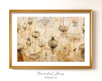Estampado floral, Obra de arte digital, Flores estilo boho, Arte de pared imprimible
