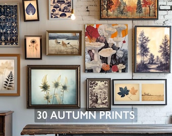 Paquete de arte otoñal imprimible, 30 impresiones otoñales eclécticas, arte mural para decoración del hogar, obras de arte digitales, arte maximalista