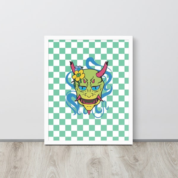 BLOOM! Checkered Flower Mask Printable Poster by Fumibean, street style, gaming , e-girl , unique home decor, unusual home decor, anime wall