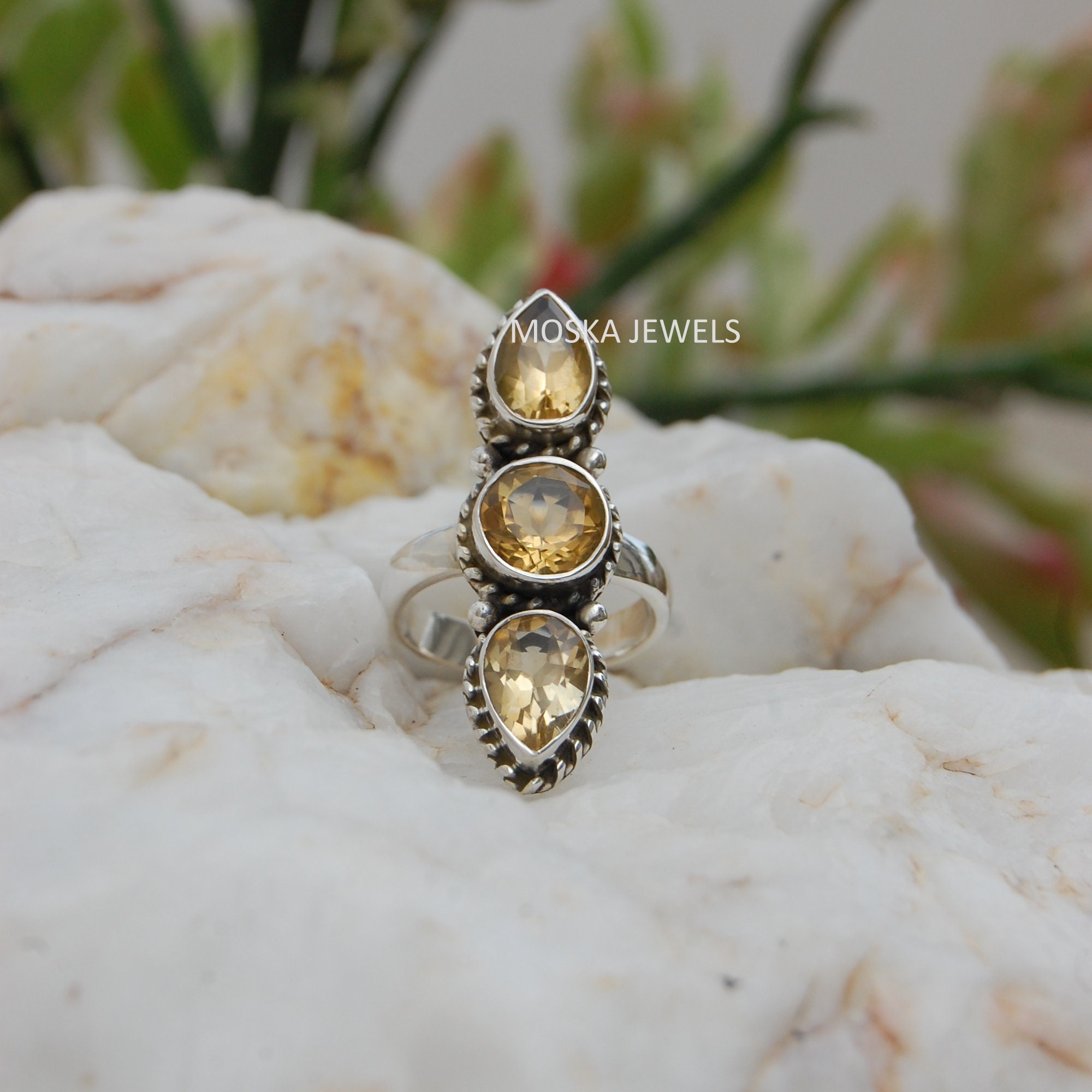 Boho Natural Stone Stretch Ring, Stackable Gemstone Beaded Ring, Natur –  Shanali Jewelry