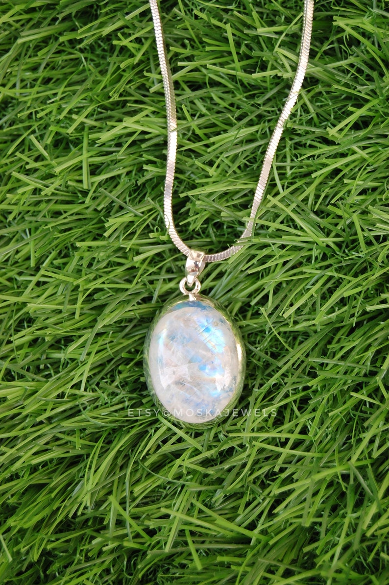 June Birthstone Blue Gemstone 925 Sterling Silver Pendant Statement Pendant Moonstone Jewelry Gift for Her Rainbow Moonstone Pendant