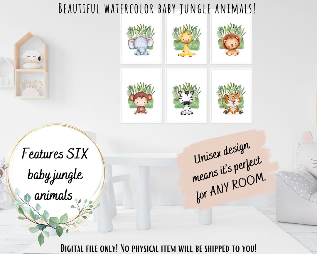 Watercolor Baby Animals, Nursery Decor, Baby Room Decor, Digital