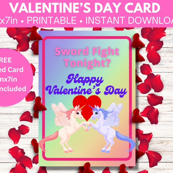 Valentine’s Day Card —Unicorn Sword Fight— Digital Download