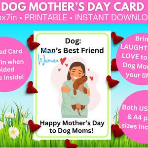 Biglietto per la festa della mamma per mamme di cani / formati Lettera USA e A4 / Signora del cane / Mamma del cane / Migliore amica della donna / Carta STAMPABILE per download digitale 10inx7in