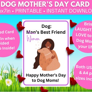 Biglietto per la festa della mamma per mamme di cani / formati Lettera USA e A4 / Diveristy / Mamma cane / Migliore amica della donna / Download digitale Carta STAMPABILE 10inx7in