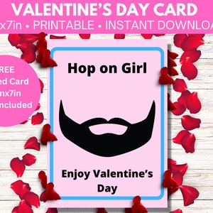 Tarjeta del Día de San Valentín para ella —Beard Hop On— Descarga digital