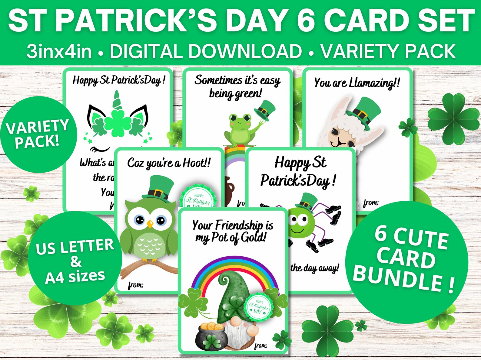 Saint Patrick’s Day Cards for Kids Adults/us Letter & A4 Sizes/variety ...