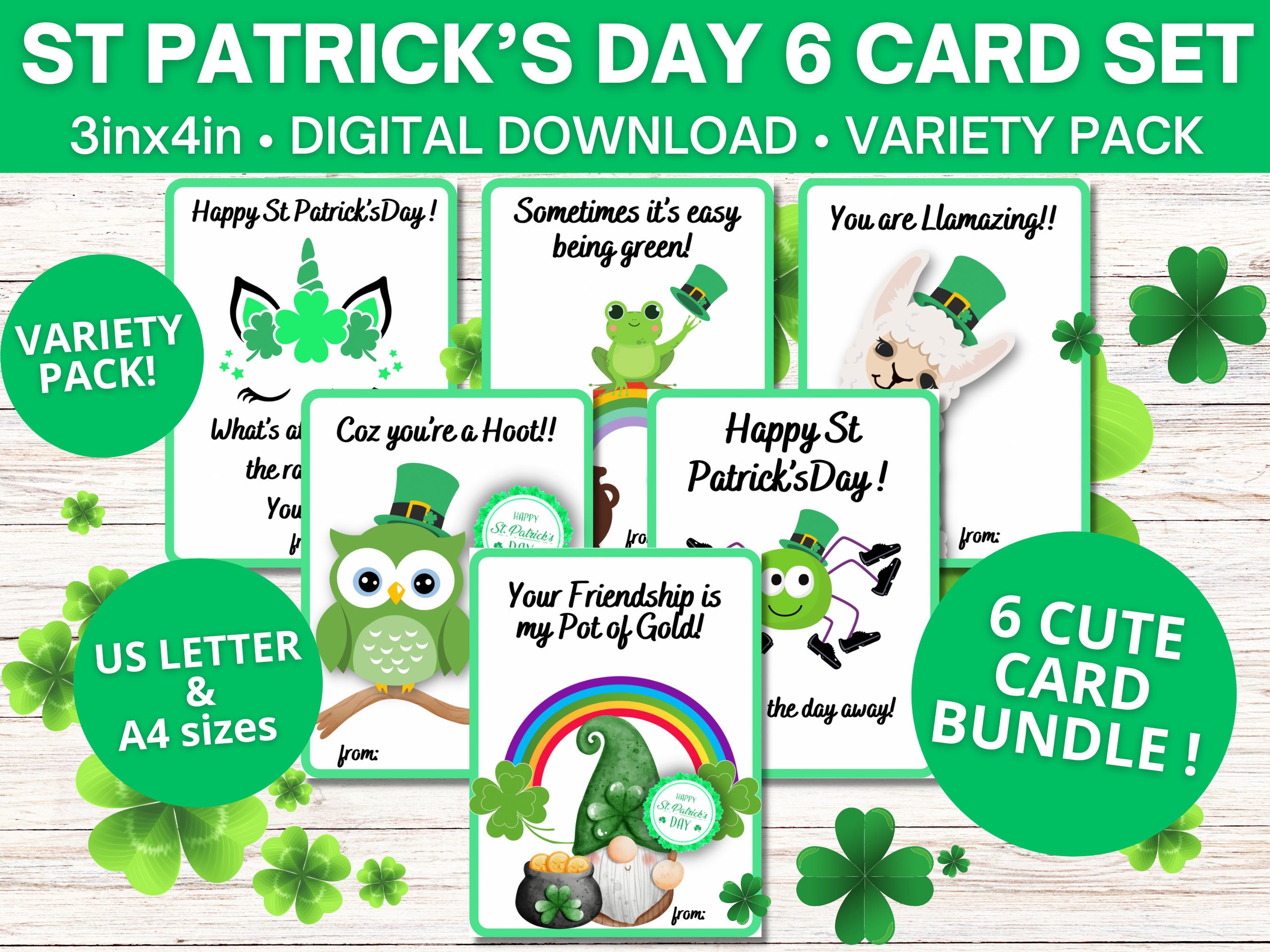 Saint Patrick’s Day Cards for Kids Adults/us Letter & A4 Sizes/variety ...