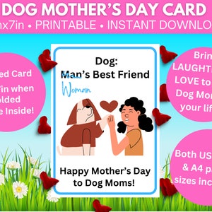 Biglietto per la festa della mamma per mamme di cani / formati Lettera USA e A4 / Mamma di cane / Migliore amica della donna / blu /Download digitale Biglietto STAMPABILE 10inx7in