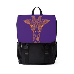 Mandala girafe orange - Rabat violet - Sac à dos pour la rentrée