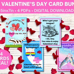 Gay Valentine’s Day Card Bundle — Lézard, chat, narval, lama — Téléchargement numérique