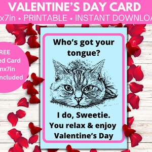 Tarjeta del Día de San Valentín —El gato tiene tu lengua— Descarga digital