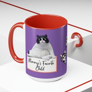 Proud Cat Mom Two-Tone Purple Coffee Mugs, 15oz