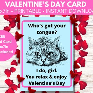 Tarjeta del Día de San Valentín para ella —Cat's Got Your Tongue— Descarga digital