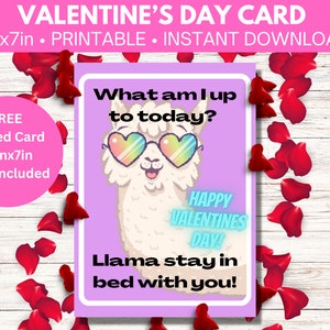 Carte de la Saint-Valentin —Llama Stay in Bed Heart Glasses—Téléchargement numérique