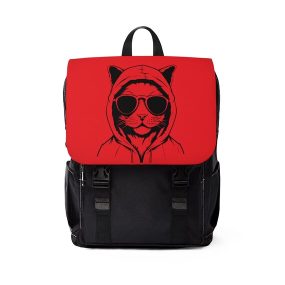 Cool Cat - Red Flap - Back-to-school Backpack - Etsy display picture 2