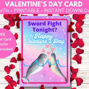Tarjeta del Orgullo del Día de San Valentín —Narvales enamorados— descarga digital
