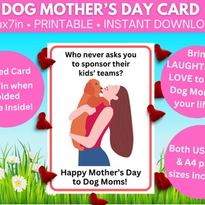 Carte de fête des mères pour les mamans chien / US Letter & A4 tailles / Dog Lady / Dog Mom / Funny /No Sponsor / Digital Download PRINTABLE Card 10inx7in