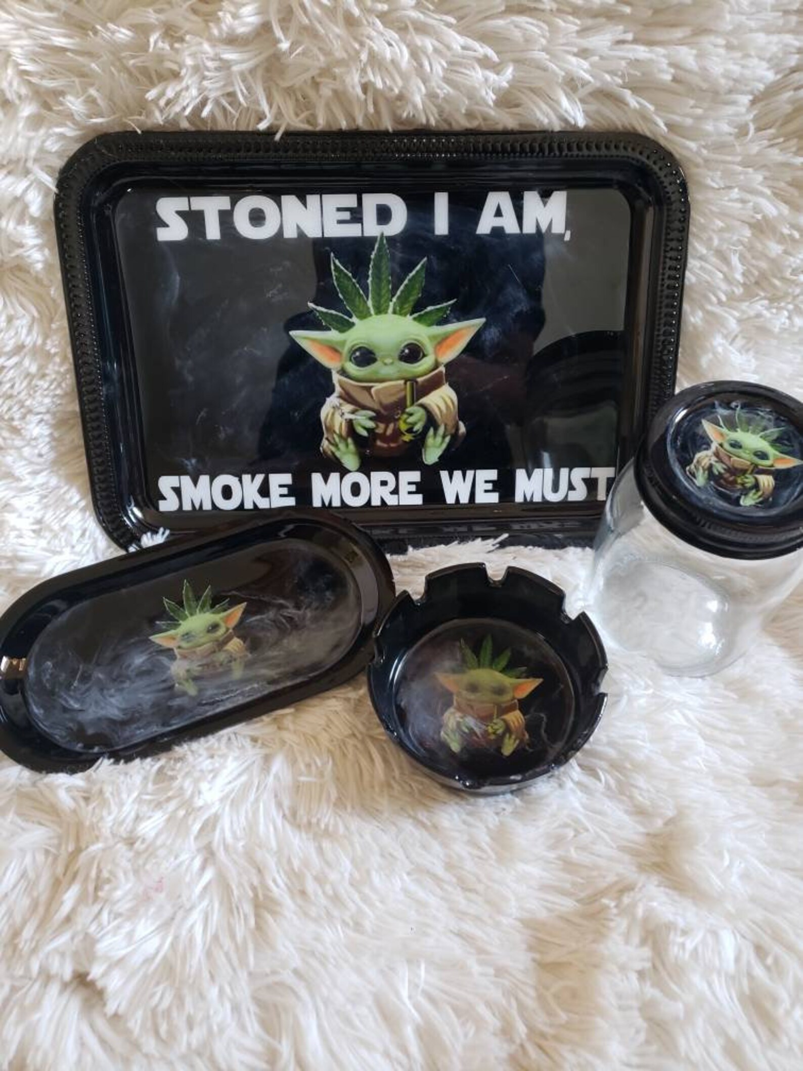 Baby Yoda Rolling Tray Stoned I Am Smoke More We Must Etsy