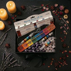 7 chakra's kristallen slingerset | Amethist, rozenkwarts, wierookhouder, spiritueel cadeau