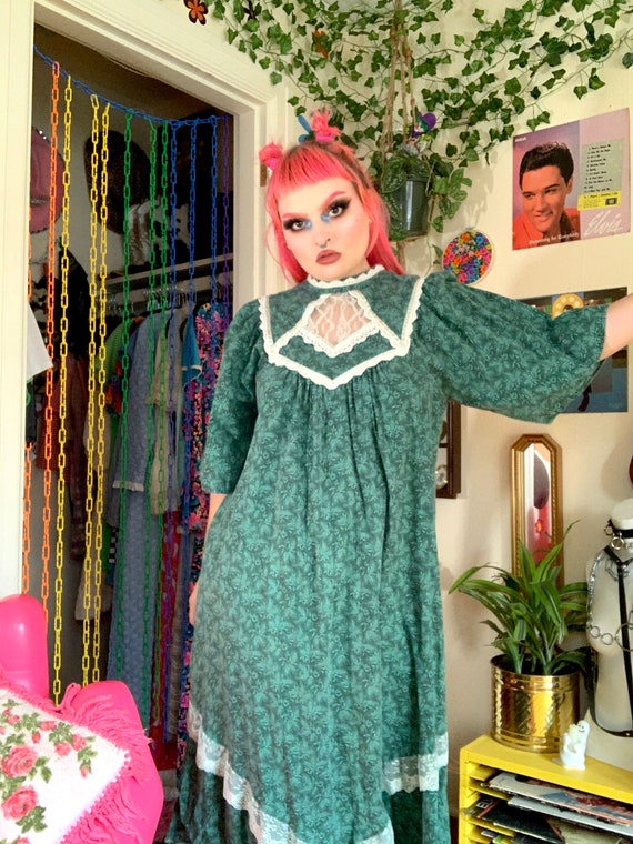 70s vintage forest green maxi dress
