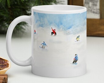 Snowboarding Watercolor Art Mug, Gift for Snowboarder, Winter Sports Mug, Ski Mug, Snowboard Art, Ski Mug, Ski Lodge Snowboard Cup