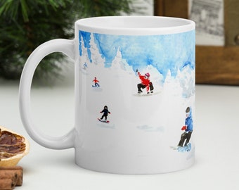 Snowboarding Watercolor Art Mug, Gift for Snowboarder, Winter Sports Mug, Ski Mug, Snowboard Art, Ski Mug, Ski Lodge Snowboard Cup