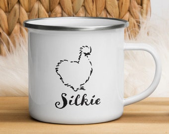 Silkie Chicken Enamel Mug, Gift for Chicken Mom, Gift for Chicken Dad, Chicken Mug