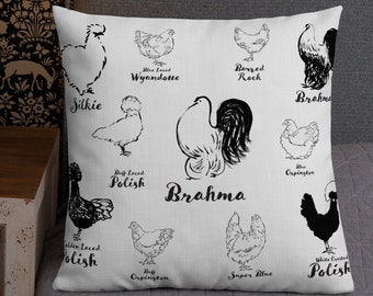 Chicken Breed Premium Pillow, Silkie lover, Brahma Lover, Pet Chicken, Chicks, Chicken Gift, Polish Gift, Easter egger, Backyard Chickens,