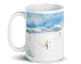 Nordic Skiing Watercolor Art Mug, Gift for Cross Country Skier, Winter Sports Mug, Ski Mug, Nordic Ski Art, Cross Country Mug, Ski Lodge